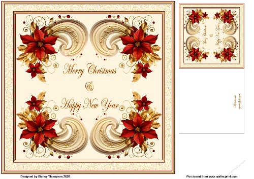 8 x 8 poinsettia quick card topper & matching gift card.