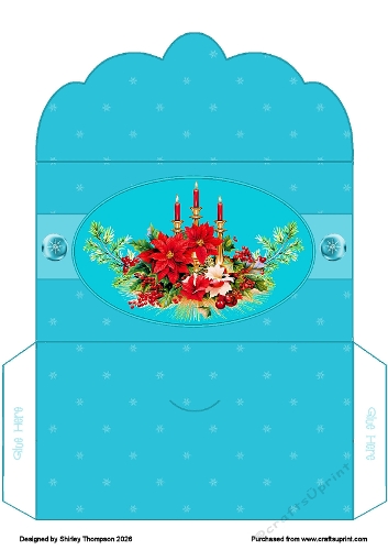 Poinsettia & candles scalloped edged money wallet.