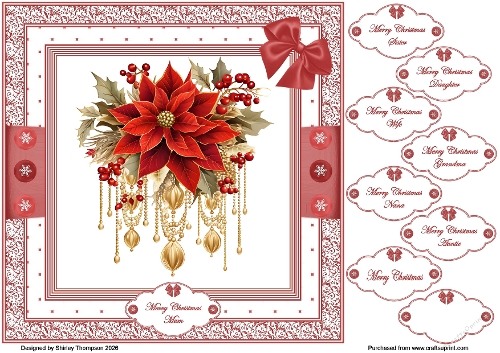 8 x 8 Poinsettia quick card front.