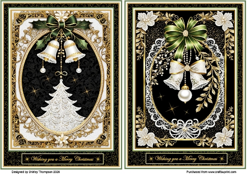 Pair of A5 black & gold framed Christmas decorations quick card fronts.