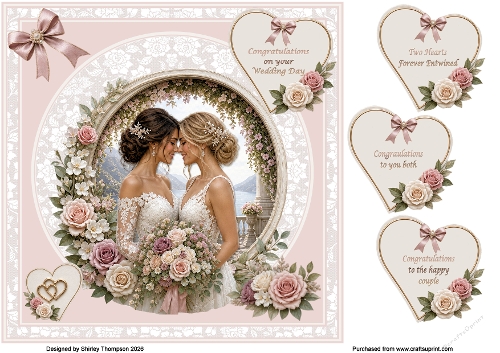 8 x 8 Mrs & Mrs wedding day quick card front.