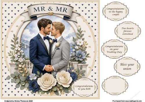 8 x 8 Mr & Mr wedding day quick card front.