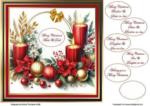 8 x 8 candles & baubles quick card front.