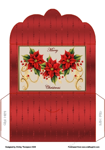 Poinsettia & gold scrolls scalloped edged money wallet.