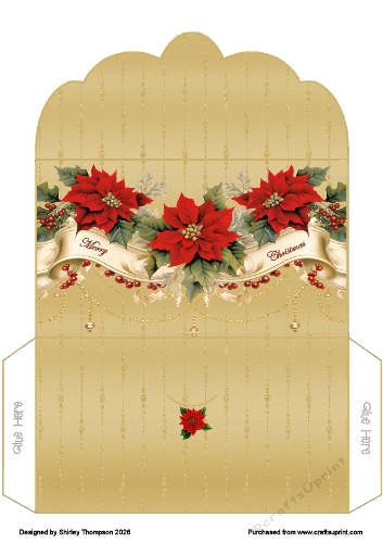 Poinsettia & gold scrolls scalloped edged money wallet.