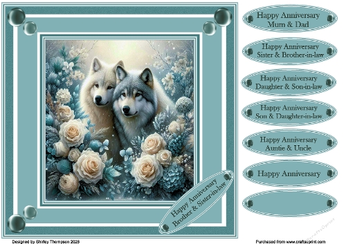 8 x 8 wolf couple anniversary quick card front.