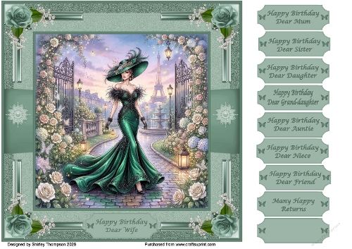 8 x 8 elegant lady quick card front (Green).