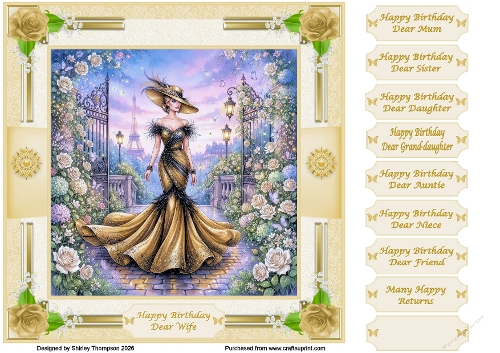8 x 8 elegant lady quick card front (Peach).