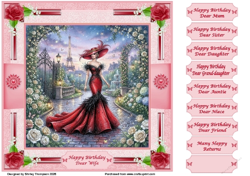 8 x 8 elegant lady quick card front (Red).