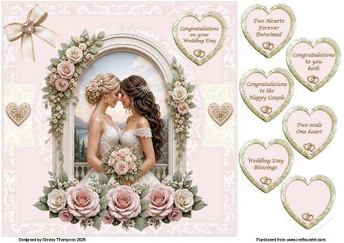 8 x 8 Mrs & Mrs wedding day quick card front.