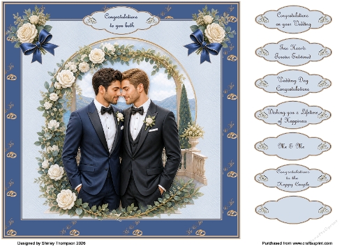 8 x 8 Mr & Mr wedding day quick card front (Blue).