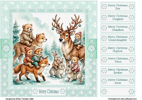 8 x 8 animals Christmas quick card front.