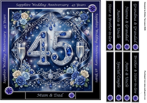 Sapphire wedding anniversary quick card front.