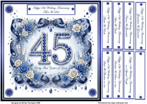 45th wedding anniversary quick card front.