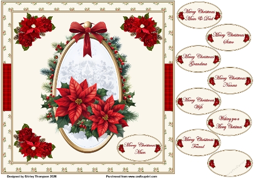 8 x 8 Holly & poinsettia quick card front.