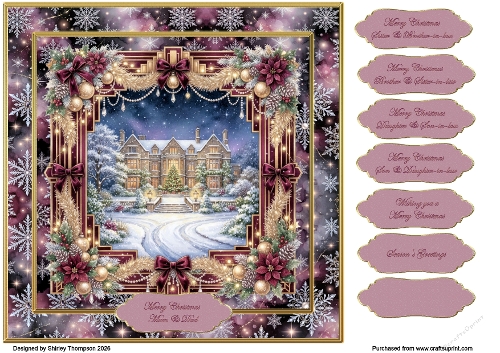 8 x 8 Burgundy & gold scene quick card front.