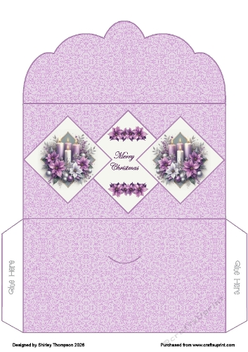 Lilac candles & poinsettia scalloped edged money wallet.