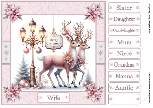 8 x 8 pink reindeer quick card front.