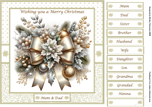 Large bow & baubles quick card front.