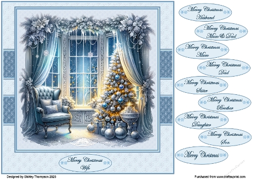 8 x 8 cosy Christmas window quick card front.