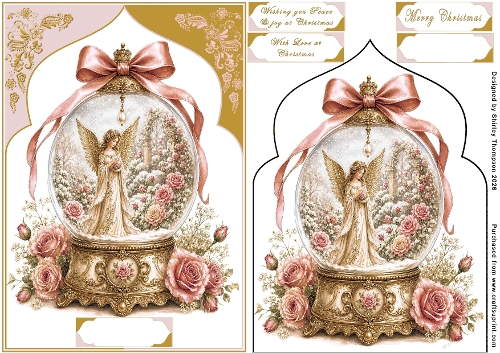 A5 Christmas angel snow-globe card front.