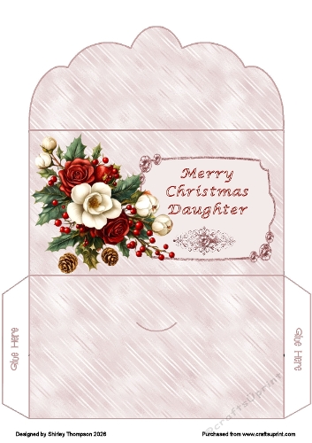 Red roses scalloped edged money wallet (Daughter).