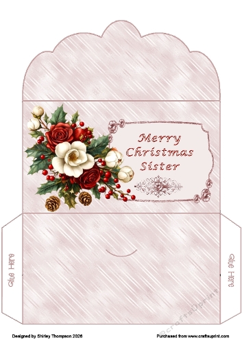 Red roses scalloped edged money wallet (Sister).