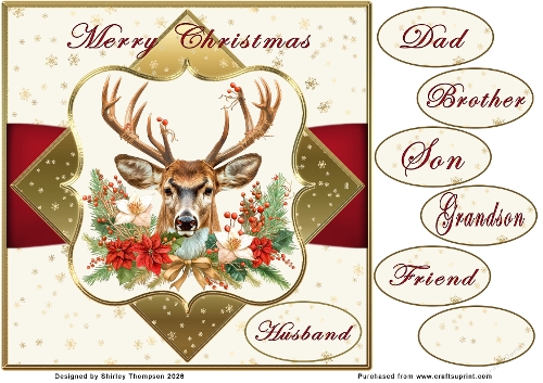 8 x 8 festive stag quick card front.