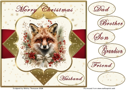 8 x 8 festive fox quick card front.