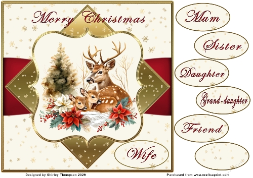8 x 8 festive deer & fawn quick card front.