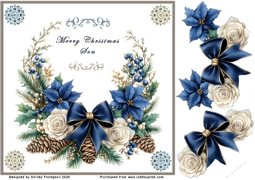 8 x 8 Blue floral step by step card front (Son).