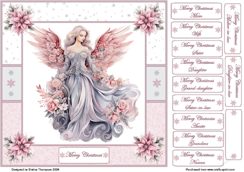 8 x 8 Christmas angel quick card front.