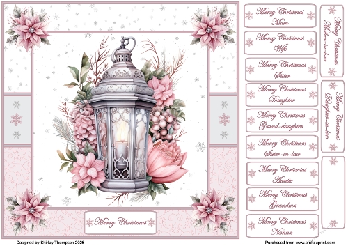 8 x 8 Christmas lantern quick card front.
