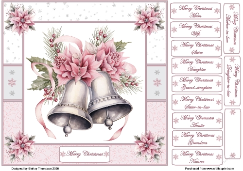 8 x 8 Christmas bells quick card front.