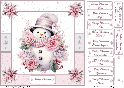 8 x 8 Cute snowman quick card front.