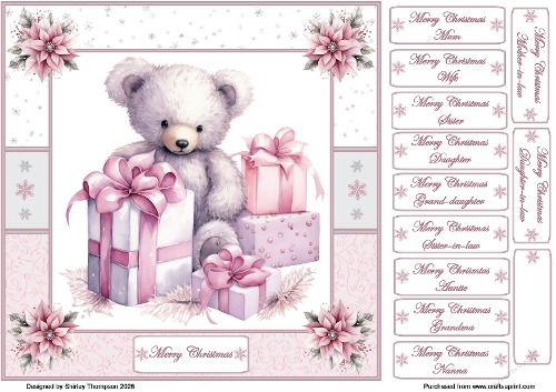 8 x 8 Teddy bear and gifts quick card front.