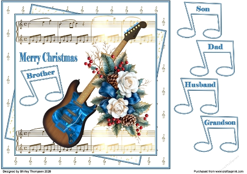 8 x 8 Musical Christmas guitar quick card.