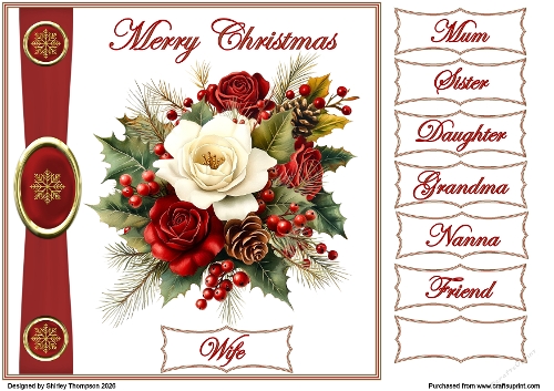 8 x 8 Christmas roses quick card.