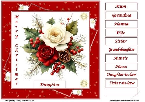 8 x 8  Red Christmas roses quick card.