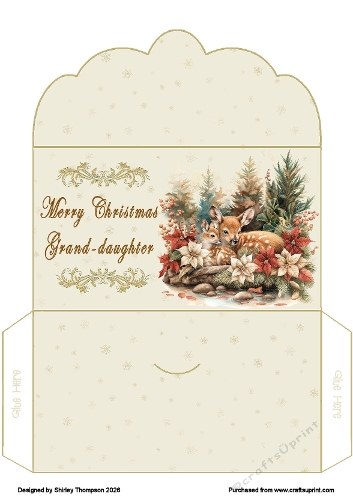 Deer with fawn scalloped edged money wallet (Grand-daughter).