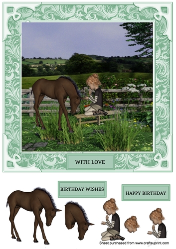 Girl and foal birthday card front