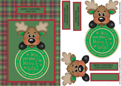 Green tartan reindeer card front