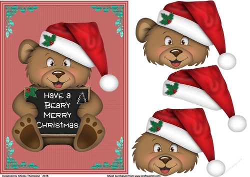 Beary Merry Christmas card front with decoupage