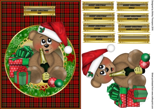 Champagne Christmas Teddy card front.
