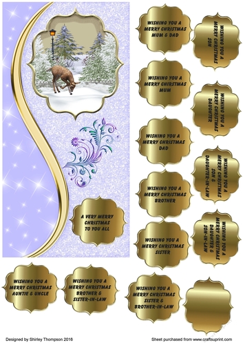 Deer on a lilac glittery DL card front
