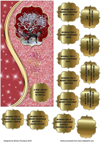 Reindeer on a red glittery DL card front