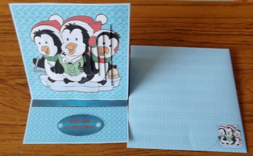 Singing penguins easel pyramage card with matching envelope