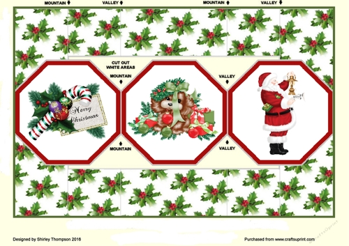 Octagonal tri-fold shutter Christmas card