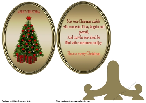 Gold plate card with Christmas tree and verse.