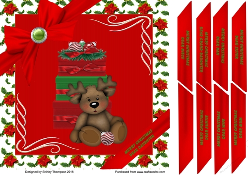 Little reindeer with gifts 8 x 8 card front